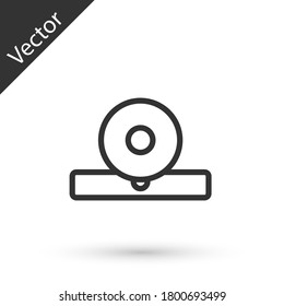 Grey line Otolaryngological head reflector icon isolated on white background. Equipment for inspection the patient's ear, throat and nose. Vector Illustration