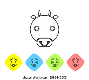 Grey line Ox zodiac sign icon isolated on white background. Astrological horoscope collection. Set icons in color rhombus buttons. Vector Illustration