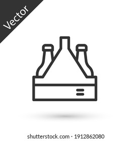 Línea gris Paquete de botellas de cerveza icono aislado en fondo blanco. Cartel de la caja de cerveza del cajón. Vector.