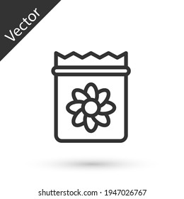 Grey line Pack full of seeds of a specific plant icon isolated on white background. Vector