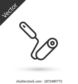 Grey line Paint roller brush icon isolated on white background. Vector.