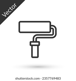 Icono de pincel de rodillos de pintura de línea gris aislado en fondo blanco.  Vector