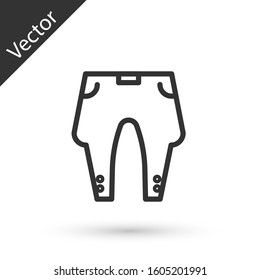 Grey line Pants icon isolated on white background.  Vector Illustration