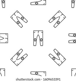 Grey line Pants icon isolated seamless pattern on white background.  Vector Illustration