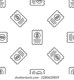 Grey line Paper check and financial check icon isolated seamless pattern on white background. Paper print check, shop receipt or bill.  Vector Illustration