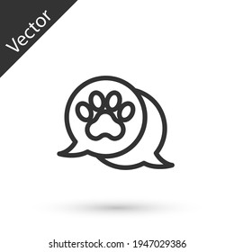 Grey line Paw print icon isolated on white background. Dog or cat paw print. Animal track. Vector