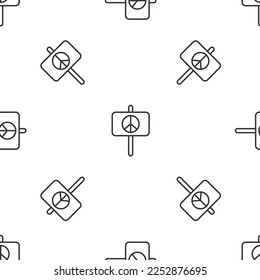 Grey line Peace icon isolated seamless pattern on white background. Hippie symbol of peace.  Vector