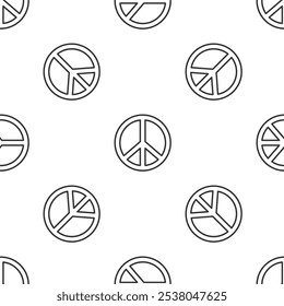 Grey line Peace icon isolated seamless pattern on white background. Hippie symbol of peace.  Vector