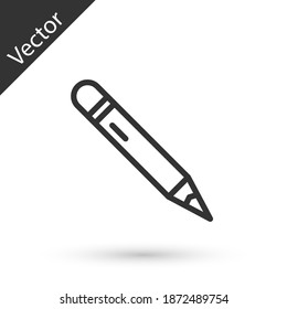 Grey line Pencil with eraser icon isolated on white background. Drawing and educational tools. School office symbol. Vector.