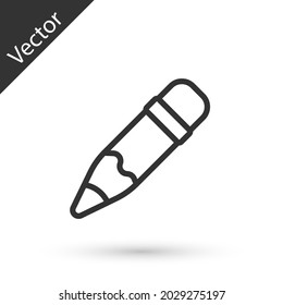 Grey line Pencil with eraser icon isolated on white background. Drawing and educational tools. School office symbol.  Vector