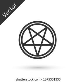 Grey line Pentagram in a circle icon isolated on white background. Magic occult star symbol. Vector Illustration