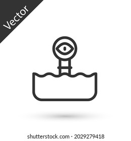 Grey line Periscope in the waves above the water icon isolated on white background.  Vector