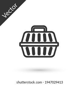 Línea gris Pet cargar icono aislado en fondo blanco. Carrier para animales, perros y gatos. Contenedor para animales. Casilla de transporte animal. Vector