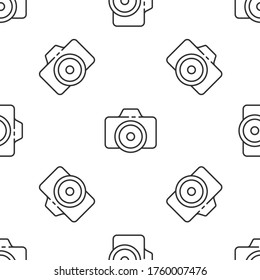 Grey line Photo camera icon isolated seamless pattern on white background. Foto camera icon. Vector Illustration