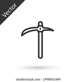 Grey line Pickaxe icon isolated on white background.  Vector