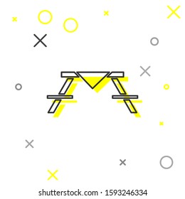 Grey line Picnic table with benches on either side of the table icon isolated on white background.  Vector Illustration