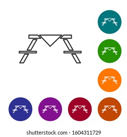 Grey line Picnic table with benches on either side of the table icon isolated on white background. Set icons in color circle buttons. Vector Illustration