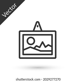 Grey line Picture icon isolated on white background.  Vector