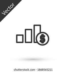Grey line Pie chart infographic and dollar symbol icon isolated on white background. Diagram chart sign. Vector.