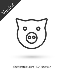 Grey line Pig icon isolated on white background. Animal symbol. Vector