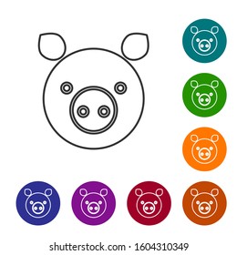 Grey line Pig zodiac sign icon isolated on white background. Astrological horoscope collection. Set icons in color circle buttons. Vector Illustration