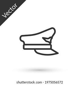 Grey line Pilot hat icon isolated on white background. Vector