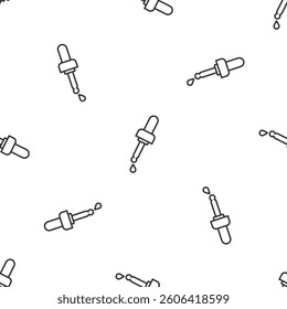 Grey line Pipette with oil icon isolated seamless pattern on white background. Organic aromatherapy essence. Skin care serum glass drop package.  Vector