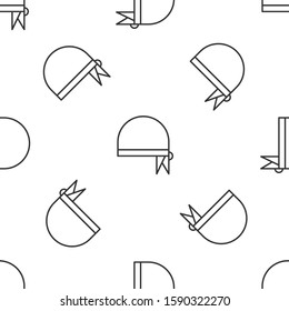 Grey line Pirate bandana for head icon isolated seamless pattern on white background.  Vector Illustration