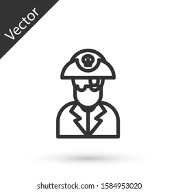 Grey line Pirate captain icon isolated on white background.  Vector Illustration