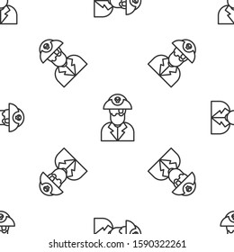 Grey line Pirate captain icon isolated seamless pattern on white background.  Vector Illustration