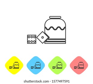Grey line Pirate game dice icon isolated on white background. Casino gambling. Set icons in color rhombus buttons. Vector Illustration