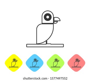 Grey line Pirate parrot icon isolated on white background. Set icons in color rhombus buttons. Vector Illustration