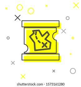 Grey line Pirate treasure map icon isolated on white background.  Vector Illustration