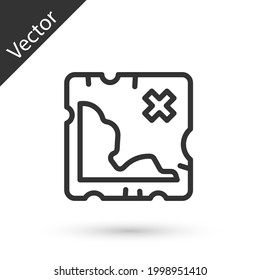 Grey line Pirate treasure map icon isolated on white background.  Vector