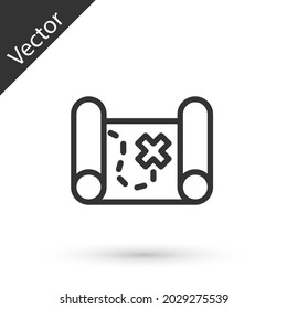 Grey line Pirate treasure map icon isolated on white background.  Vector