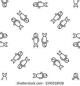 Grey line Pisces zodiac sign icon isolated seamless pattern on white background. Astrological horoscope collection.  Vector Illustration