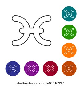 Grey line Pisces zodiac sign icon isolated on white background. Astrological horoscope collection. Set icons in color circle buttons. Vector Illustration