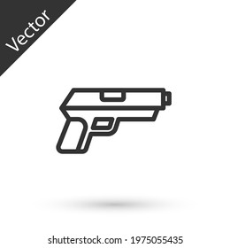 Grey line Pistol or gun icon isolated on white background. Police or military handgun. Small firearm. Vector