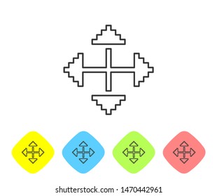 Grey line Pixel arrows in four directions icon isolated on white background. Cursor move sign. Set icon in color rhombus buttons. Vector Illustration