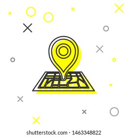 Grey line Placeholder on map paper in perspective icon isolated on white background.  Vector Illustration