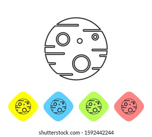 Grey line Planet Mars icon isolated on white background. Set icons in color rhombus buttons. Vector Illustration