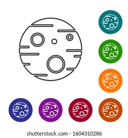 Grey line Planet Mars icon isolated on white background. Set icons in color circle buttons. Vector Illustration