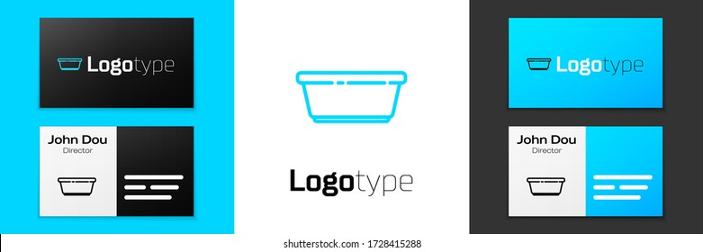 Grey line Plastic basin icon isolated on white background. Bowl with water. Washing clothes, cleaning equipment. Vector Illustration