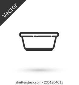 Línea gris Icono de cuenca plástica aislado en fondo blanco. Tazón con agua. Lavado de ropa, equipo de limpieza.  Ilustración vectorial
