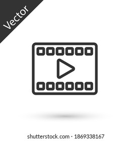 Grey line Play Video icon isolated on white background. Film strip with play sign. Vector.