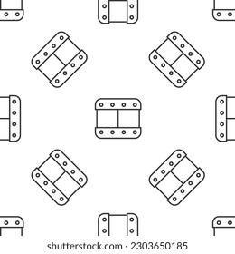 Grey line Play video icon isolated seamless pattern on white background. Film strip sign.  Vector