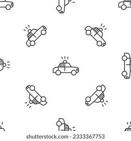 Grey line Police car and police flasher icon isolated seamless pattern on white background. Emergency flashing siren.  Vector