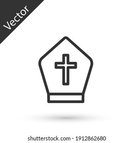 Grey line Pope hat icon isolated on white background. Christian hat sign. Vector.