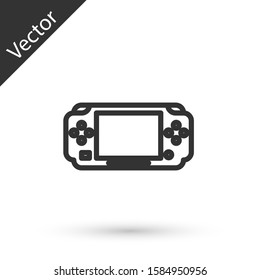 Grey line Portable video game console icon isolated on white background. Gamepad sign. Gaming concept.  Vector Illustration