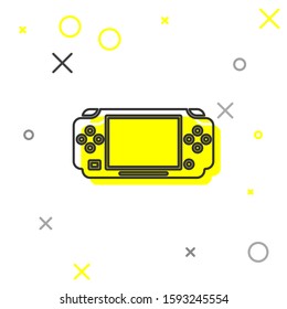 Grey line Portable video game console icon isolated on white background. Gamepad sign. Gaming concept.  Vector Illustration